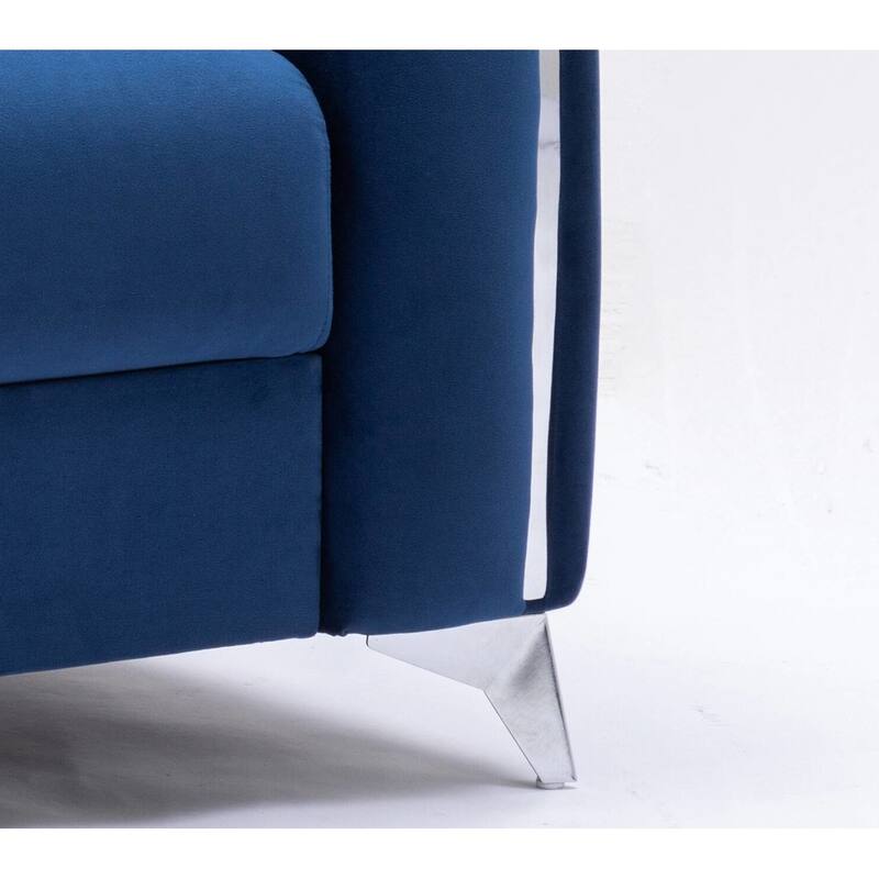 Modern 38" Velvet Upholstered Accent Chair with Polished Chrome Trim Legs and Vertical Pleated Design