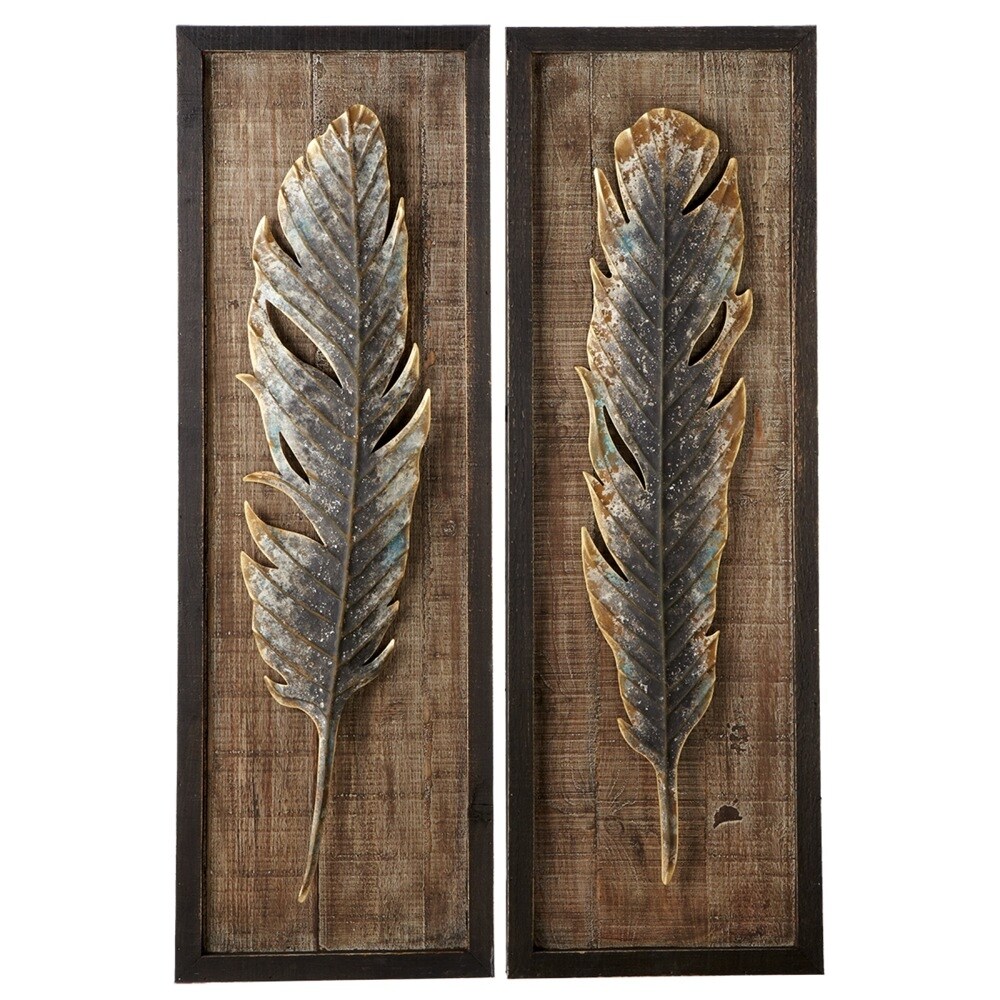 Shop Set Of 2 Rusted Brown 2 Assorted Wooden Framed Feather Wall