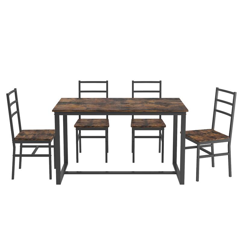 Modern 5-Piece Dining Set with Rectangular Solid Structure Table & 4 Ladder Back Chairs