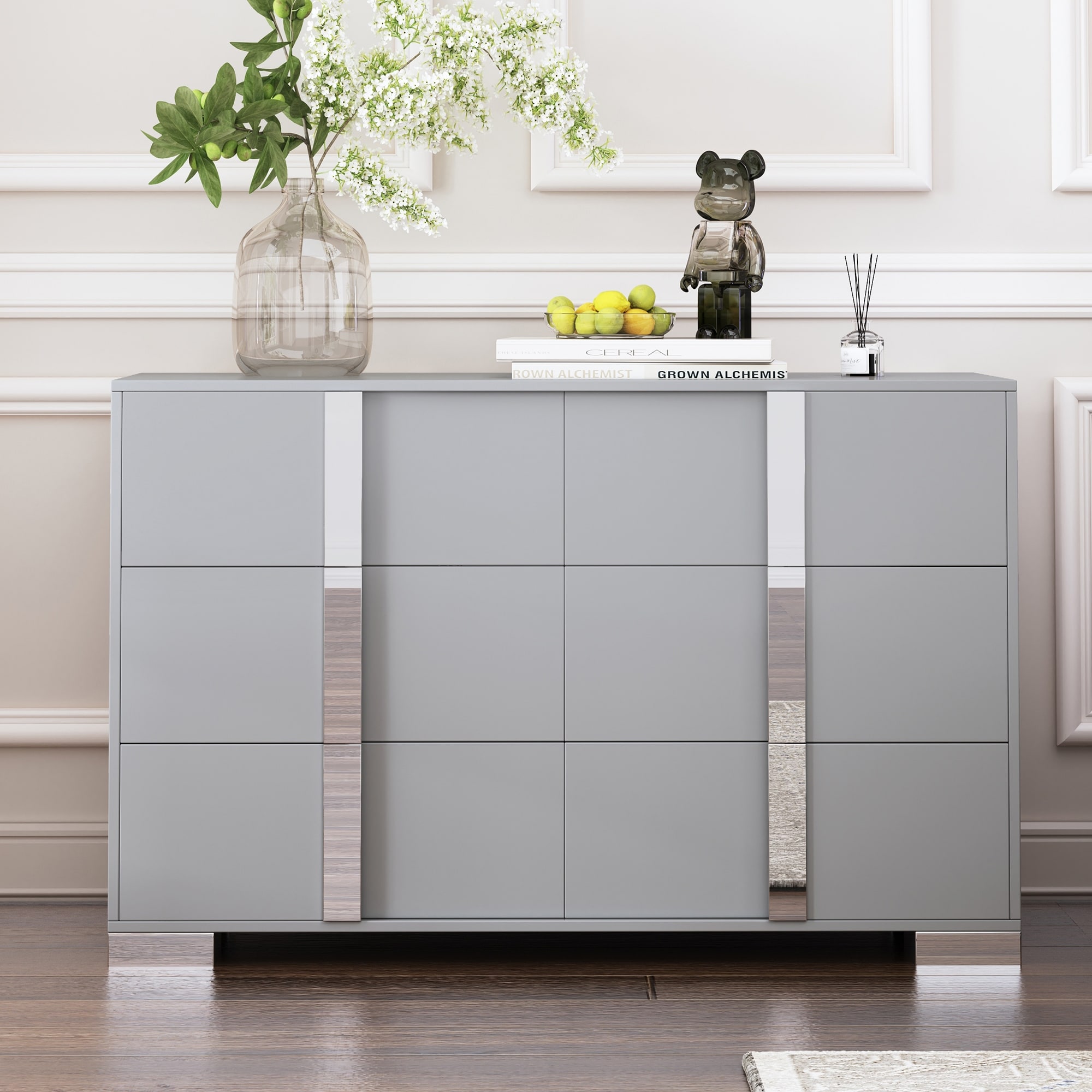 grey kitchen dresser Wood 6-Drawer with Metal Handle, Storage Cabinet with 6 Storage Drawers for Bedroom - Bed Bath & Beyond Evania
