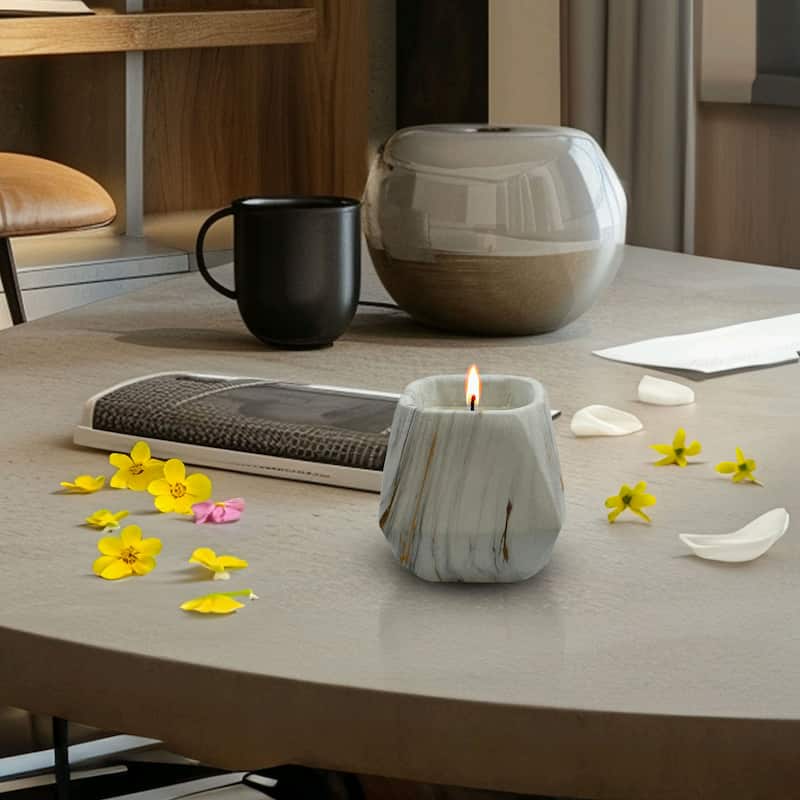 White Gold Prism Candle Bowl 10 Oz Ceramic Floral Aria Home