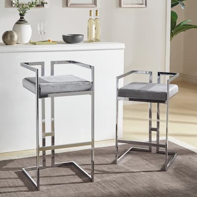 Tanner Velvet Upholstered Chrome Finish Metal Barstool (Set of 2) by iNSPIRE Q Bold