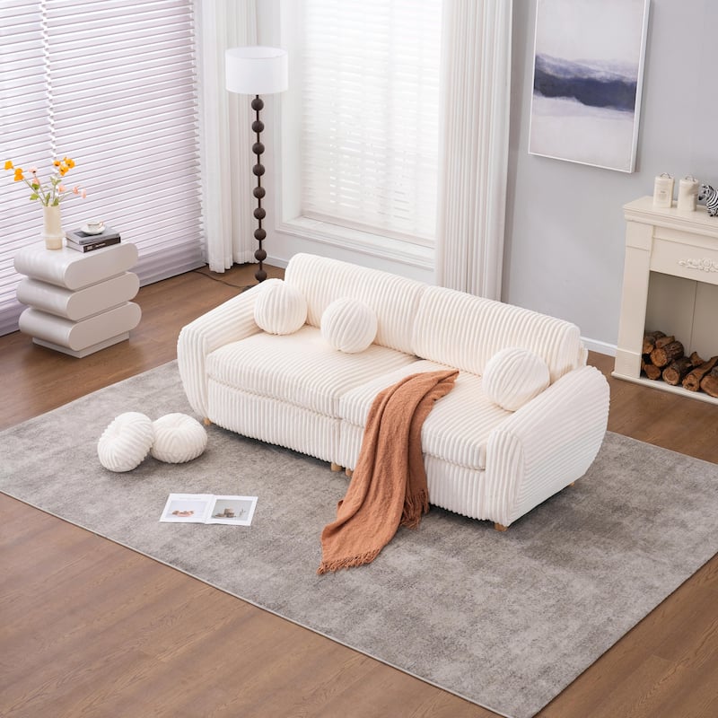 84" Corduroy Sofa - Modern Oversized Loveseat - White