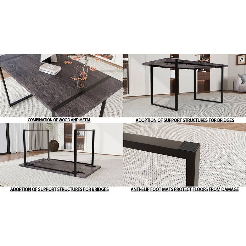 Modern Dining Set with Rectangular MDF Black Table & High Back C-shaped Tube Chairs