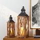 preview thumbnail 6 of 49, Glitzhome 2-Piece Oversize Farmhouse Wood/ Metal Hanging Candle Holders Decorative Lanterns