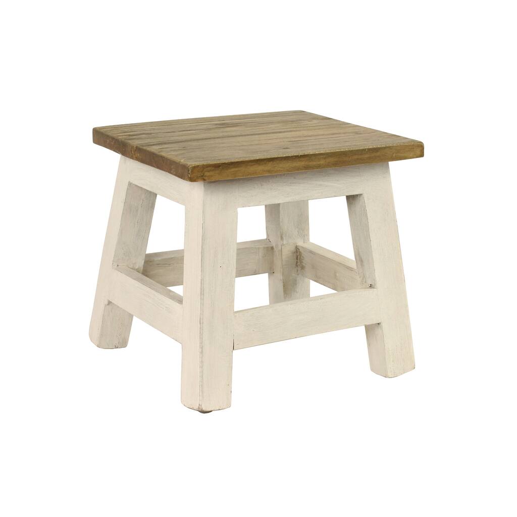 Porthos Home Goya Square Wood Stool, Made of Mahogany, Chic Distressed Finish