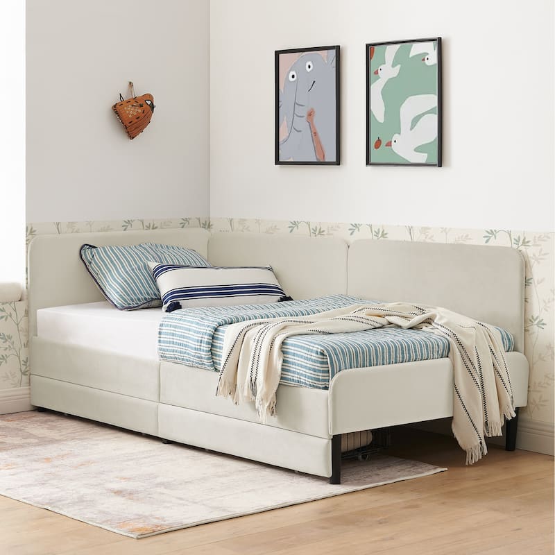 Twin Size Velvet Upholstered Sofa Bed with Storage Drawers, Modern Design, 300 lbs Capacity