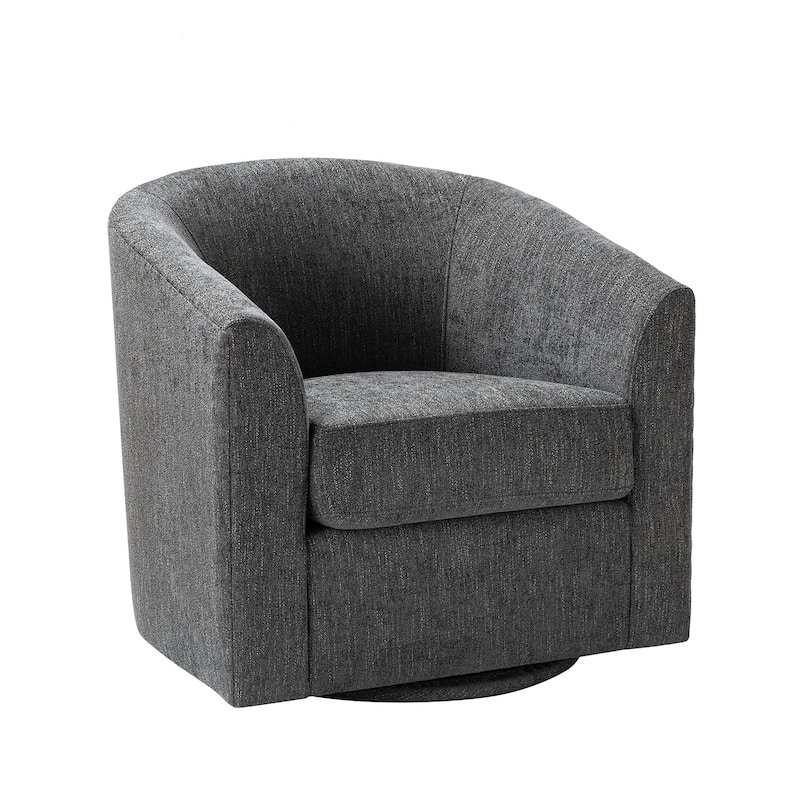Cuenca Modern Wooden Upholstered Barrel Chair with Metal Swivel Base