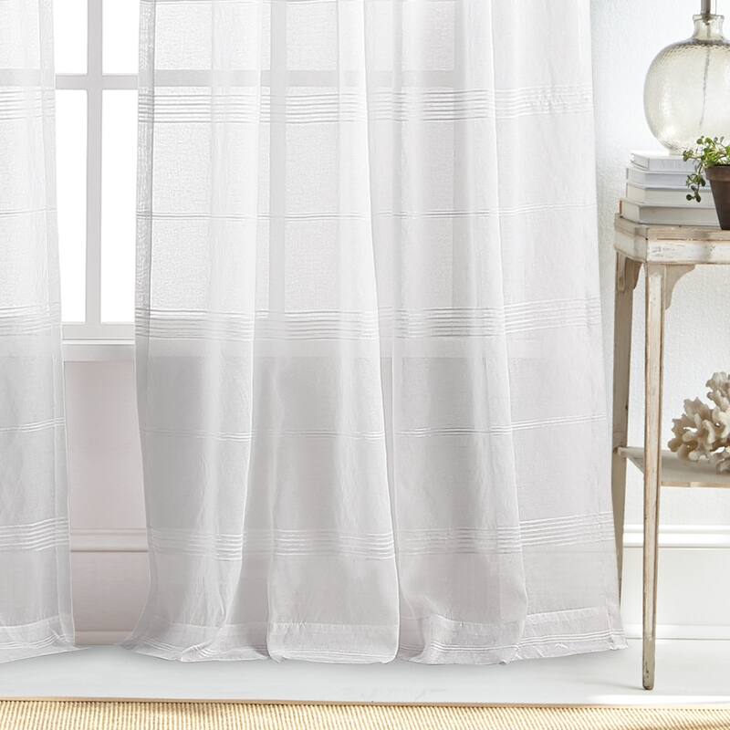 Martha Stewart Delicate Stripe Sheer Rod Pocket Window Curtain Panel Pair