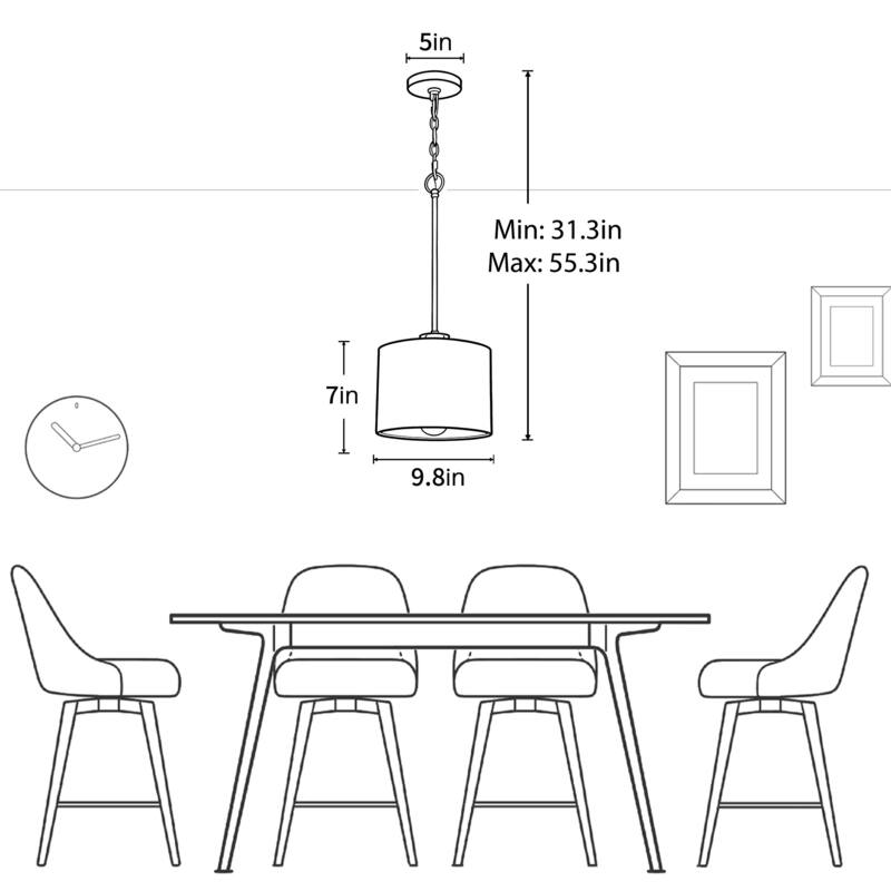 Modern Chandelier Dining Room Pendant Light Fixture Drum Fabric Shade