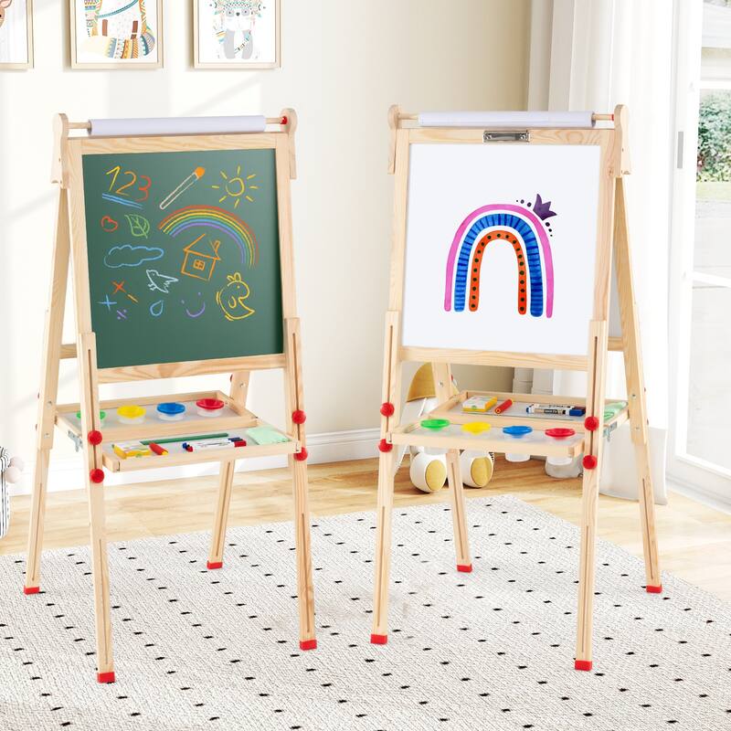 Gymax Wooden Art Easel for Kids 3 in 1 Height Adjustable Foldable