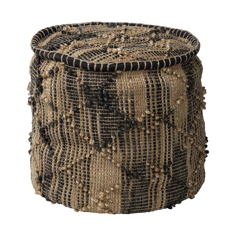 HomeRoots 20" Jute Cylinder Geometric Pouf Ottoman