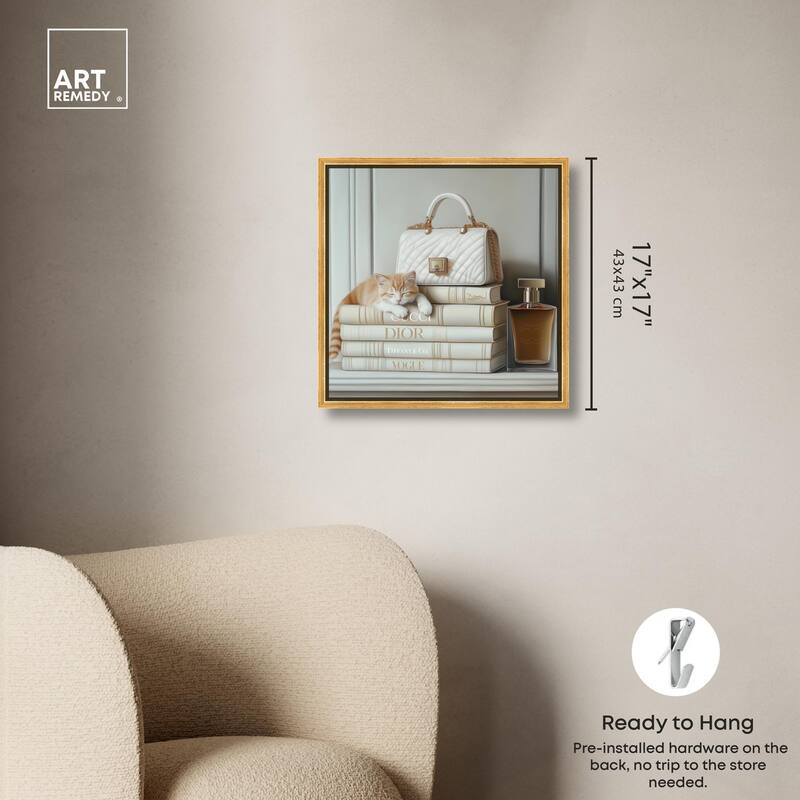 Ivory Books and Kitten Canvas by Art Remedy
