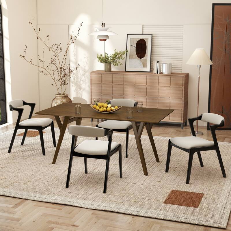 Roundhill Furniture Lavin Modern 5-Piece Dining Set, Walnut Finished Dining Table with 4 Chairs