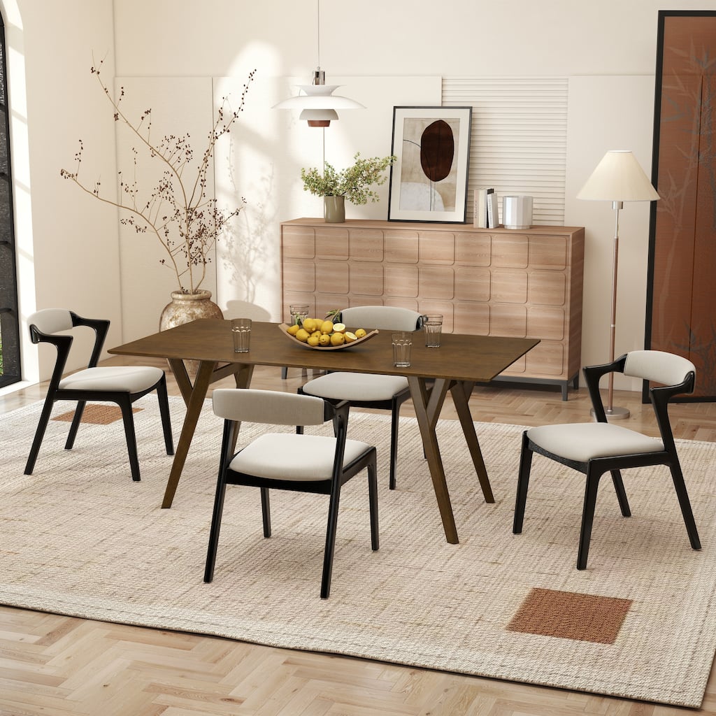 Roundhill Furniture Lavin Modern 5-Piece Dining Set, Walnut Finished Dining Table with 4 Chairs