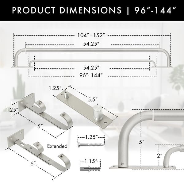 dimension image slide 19 of 21, Meriville Double Wrap Around Blackout Curtain Rod Set - 1-inch Diameter Front Rod and 5/8-inch Diameter Back Rod