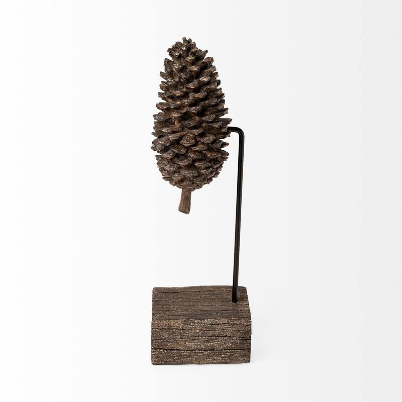 HomeRoots 11" Golden Brown Resin Pinecone Tabletop Sculpture - 4" W x 4" D x 11" H