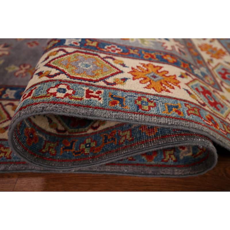 Gray Geometric Kazak Oriental Rug Living Room Handmade Wool Carpet - 4'9" x 6'9"