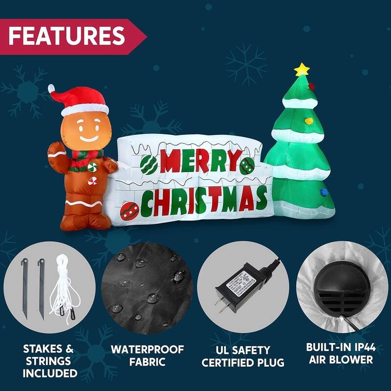 Joyfy 10ft Long Christmas Inflatable Gingerbread Man & Christmas Tree - Multicolor