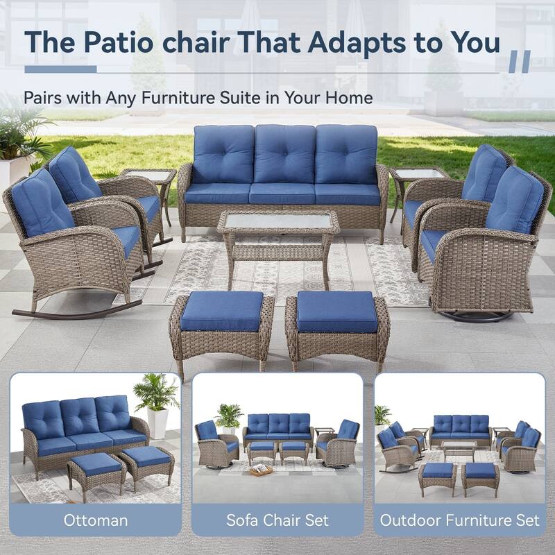 Gymojoy 3-Seat Outdoor Wicker Sofa with Professional Outdoor Cushions