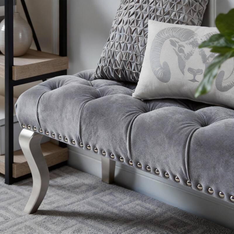 Roundhill Furniture Decor Maxem Tufted Upholstered Seat with Nailhead Trim Bench