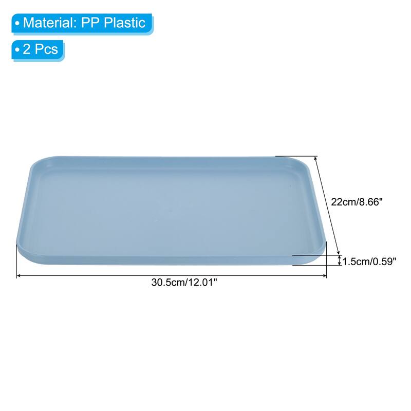 Fast Food Tray, 2 Pack PP Plastic Reusable Serving Tray - Blue - 12x9"