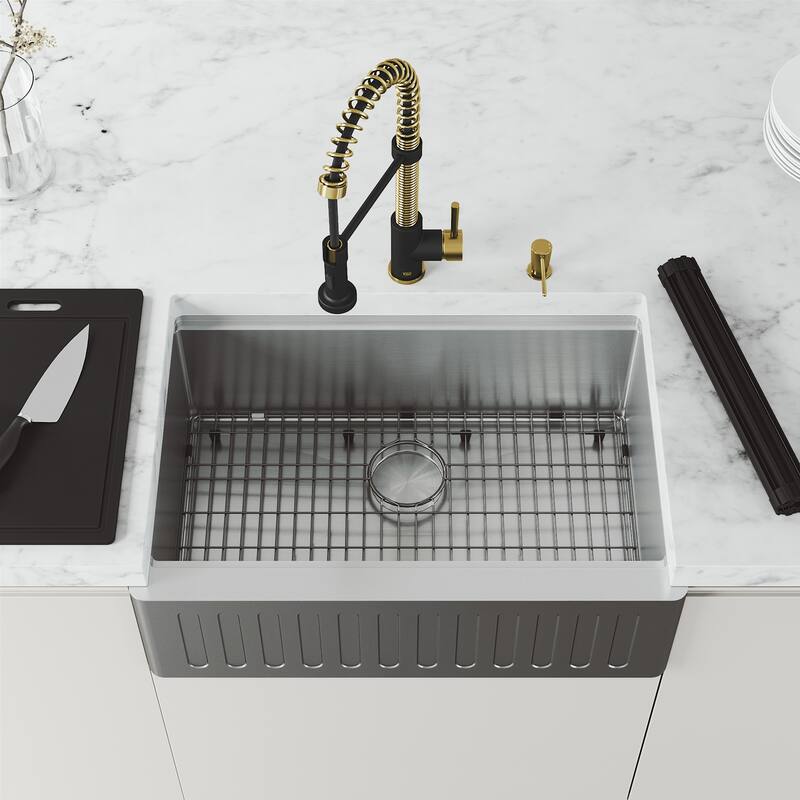 VIGO Matte Stone Kitchen Sink and Faucet in Matte Gold and Black