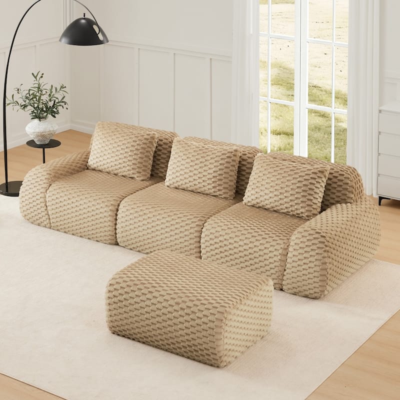 114" Flannelette Modern L-Shaped Modular Boneless Sectional Sofa with Ottoman