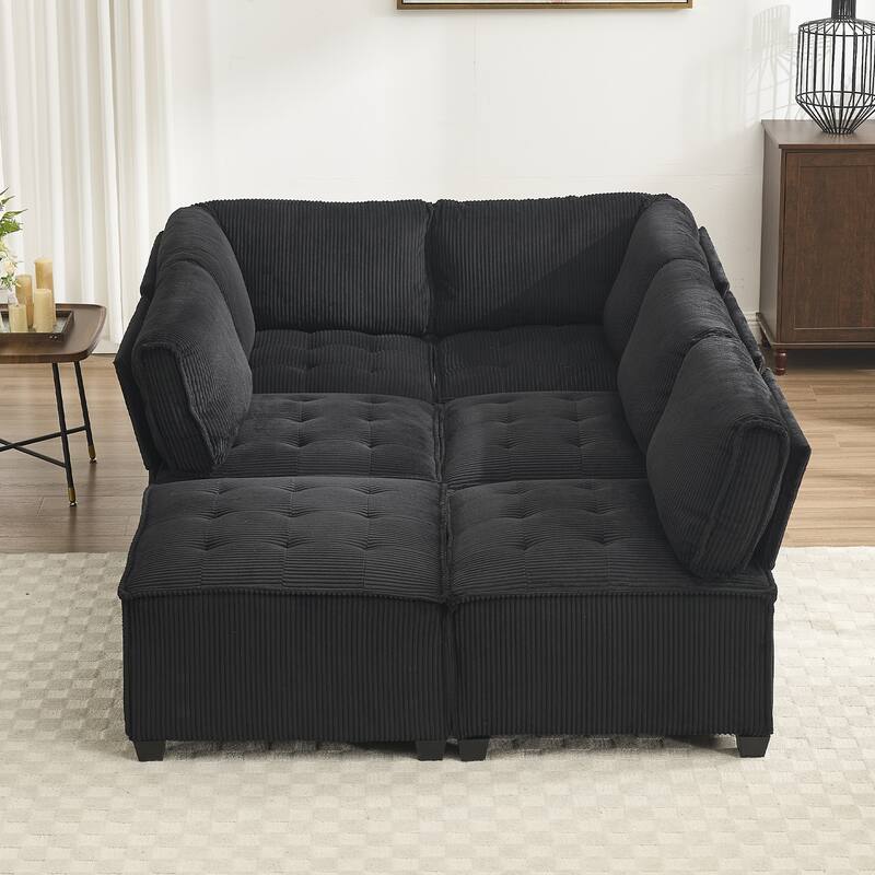 121.26" Corduroy Modular Sectional Sofa 6- Seat U Shaped Couch with Reversible Chaise and Ottoman
