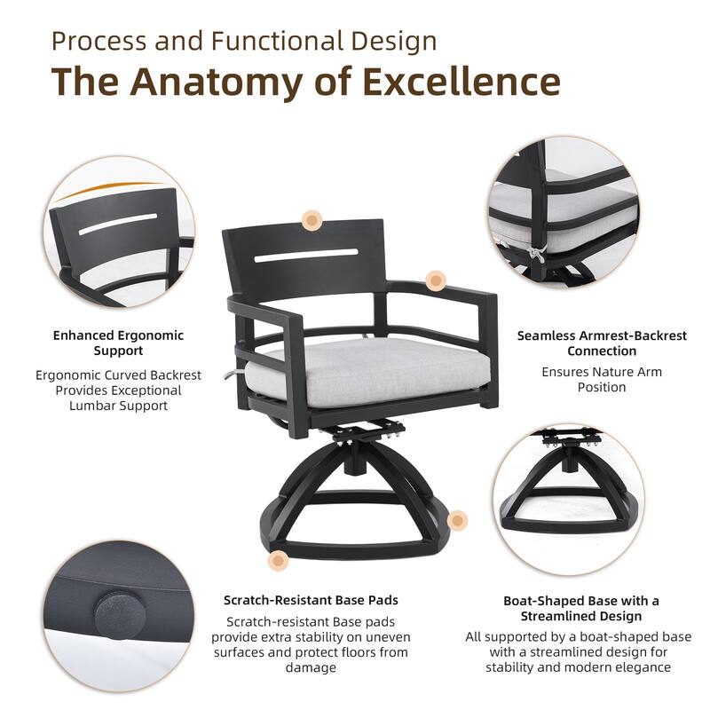 Modern 5PC Outdoor Patio Dining Set,Squircle 44"x44" Dining Table with Greek White Marble-Inspired Sintered Stone Top