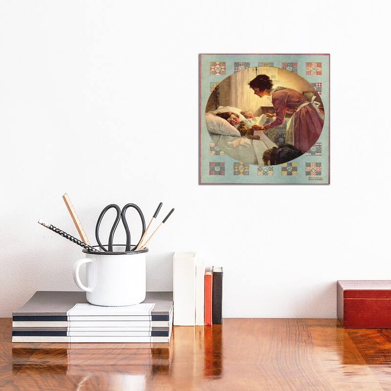 iCanvas "Mother Tucking Children into Bed" by Norman Rockwell Canvas Print - 12x12x0.75