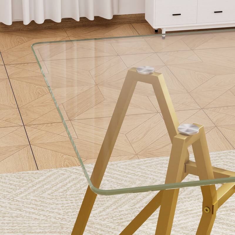 Square tempered glass dining table, space-saving small kitchen dining table, equipped with sturdy metal table legs