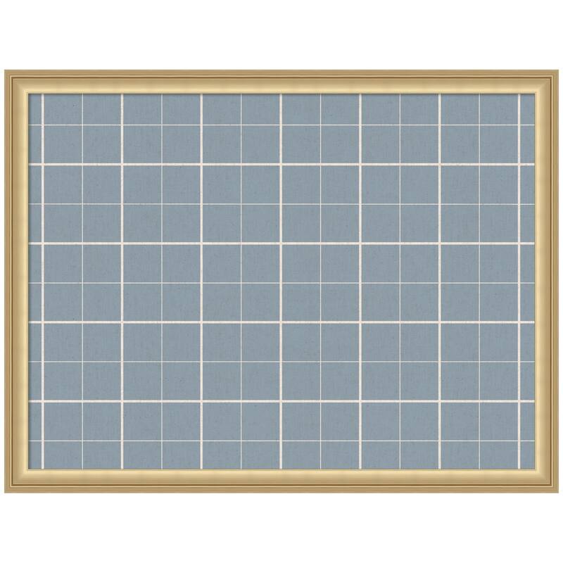 Kate and Laurel Framed Fabric Pinboard Light Blue Plaid Wall Organization - 26 x 20 - Gold