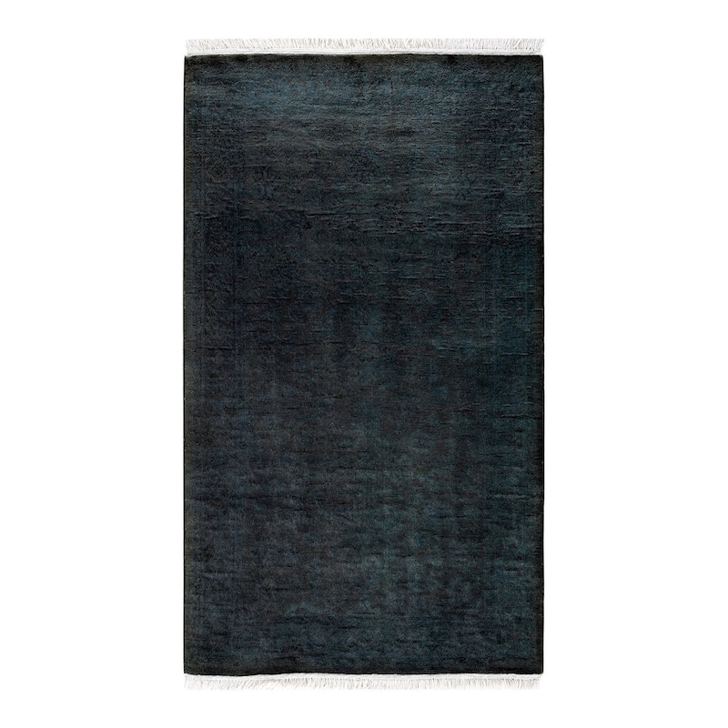 Overton Hand Knotted Wool Vintage Inspired Modern Contemporary Overdyed Black Area Rug - 3' 1" x 5' 3"