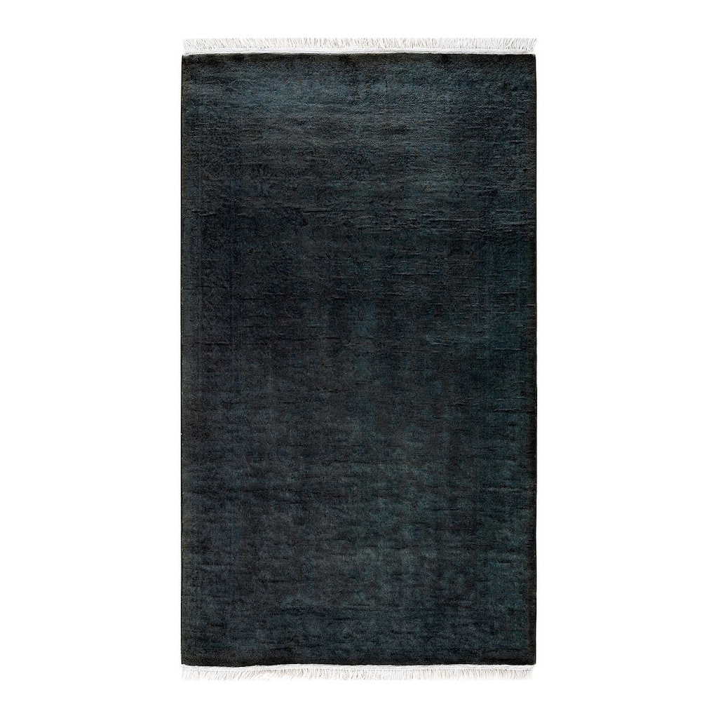 Overton Hand Knotted Wool Vintage Inspired Modern Contemporary Overdyed Black Area Rug - 3' 1" x 5' 3"
