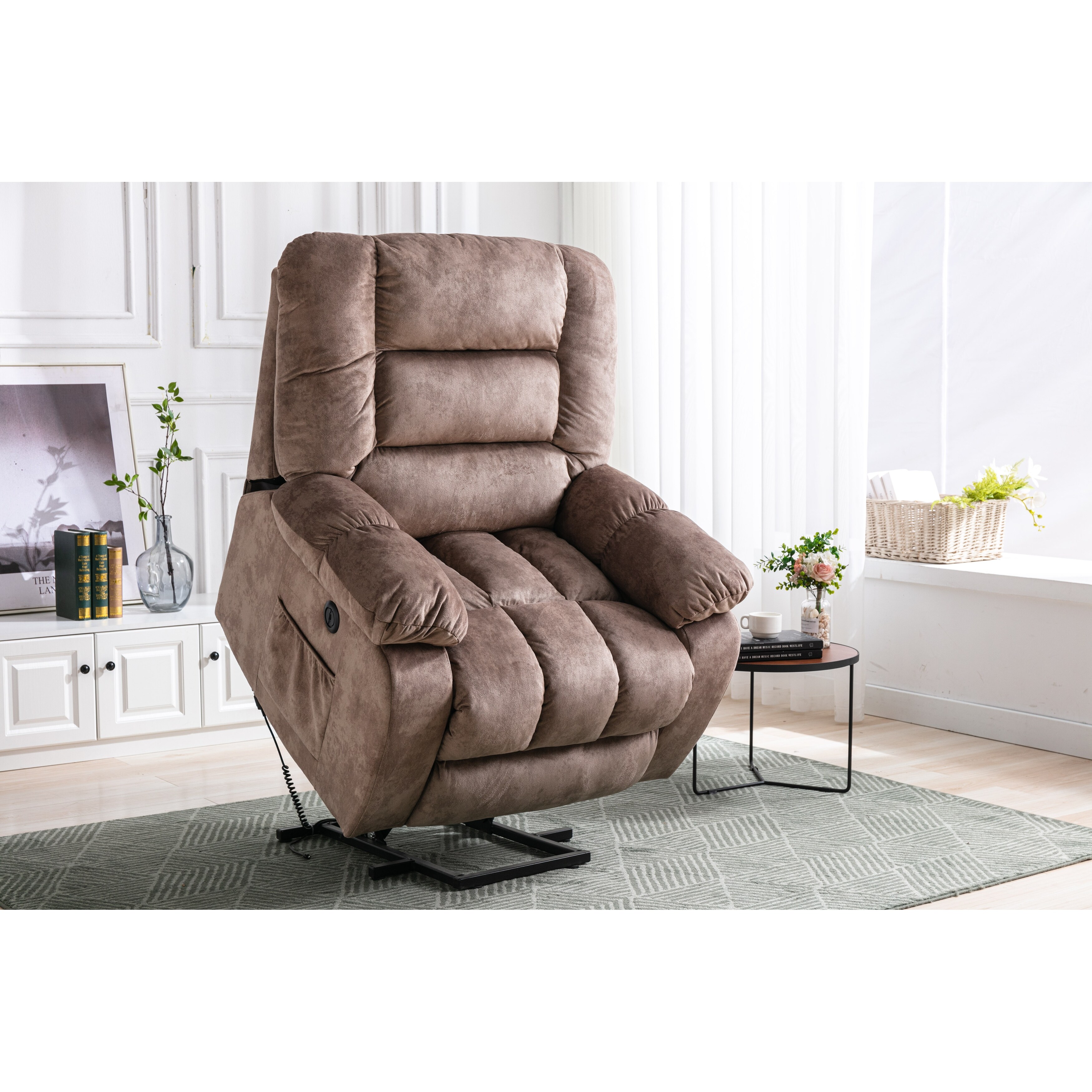 Camel Modern Oversized Upholstered Electric Power Lift Recliner