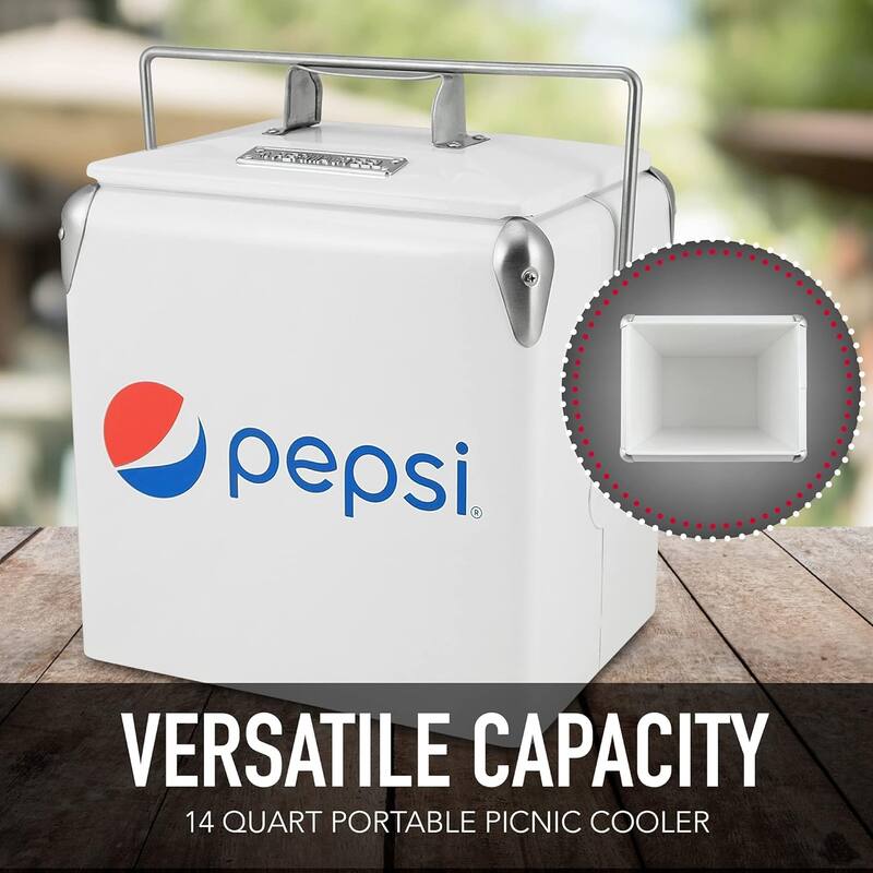 Permasteel 14-Qt Small Portable Cooler in White with Pepsi Logo