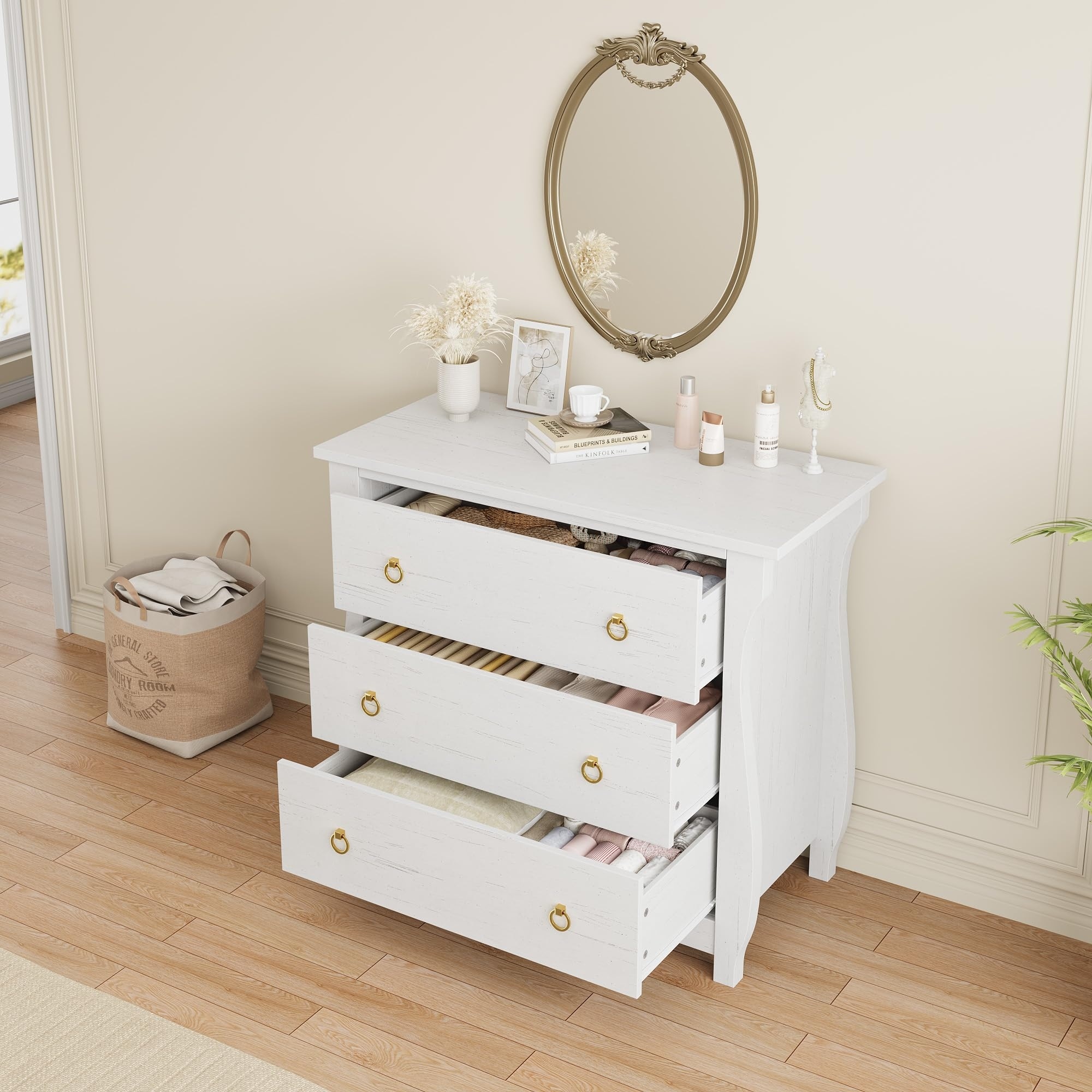 3-Drawer Dresser, Tall Boho Dresser with Curved Legs