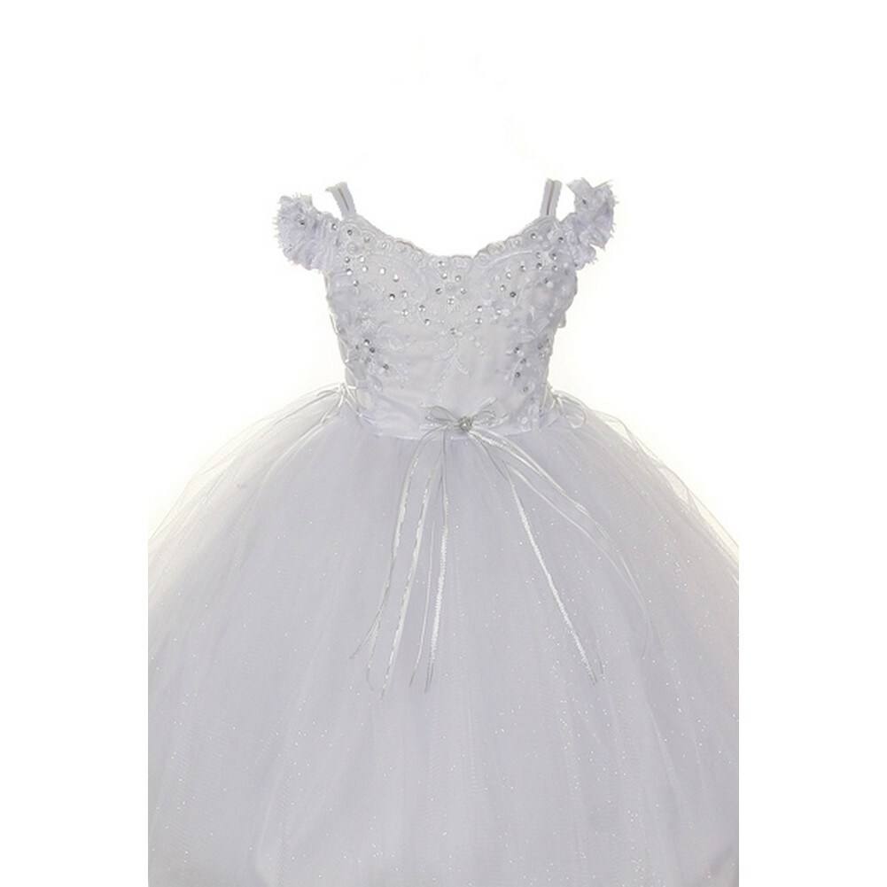 Rain Kids Little Girl White Organza Rhinestone Baptism Cape Dress 2T-6
