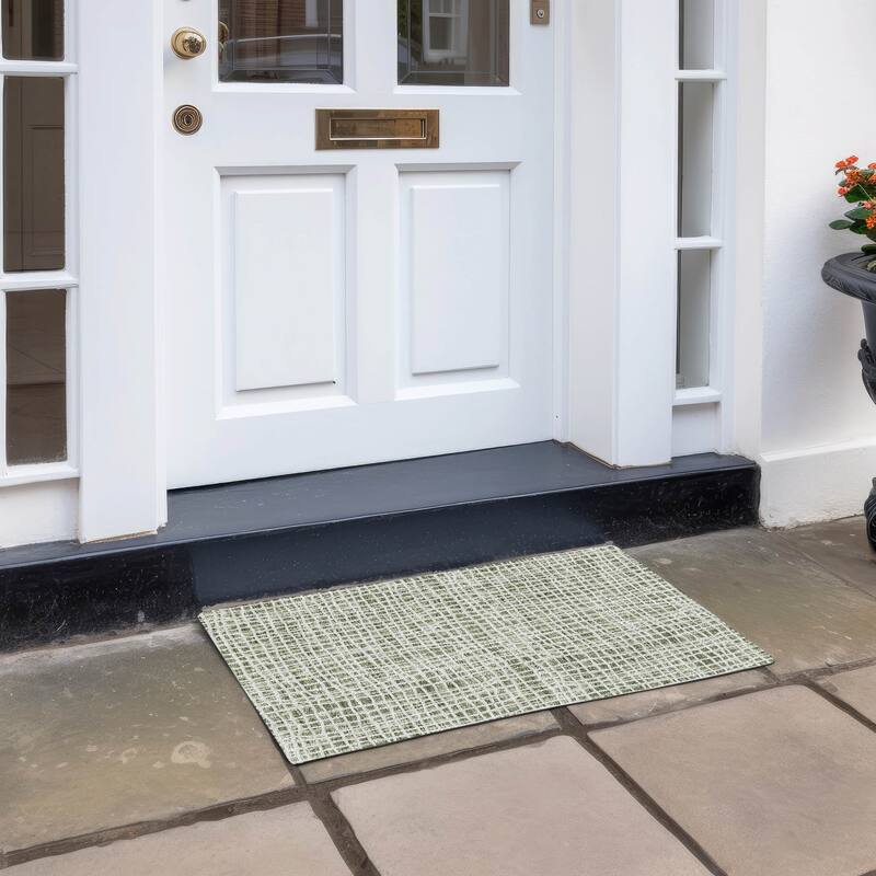 Machine Washable Indoor/ Outdoor Chantille Modern Abstract Rug - Green - 1'8" x 2'6"