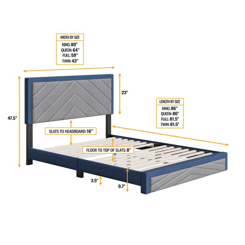 Boyd Sleep Barcelona Diagonal Linen Upholstered Platform Bed Frame