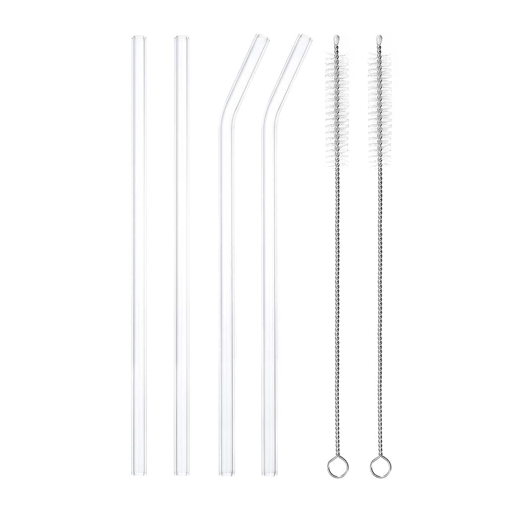 Reusable Straws Glass Straw, 4pcs Straw with Two Cleaning Brush