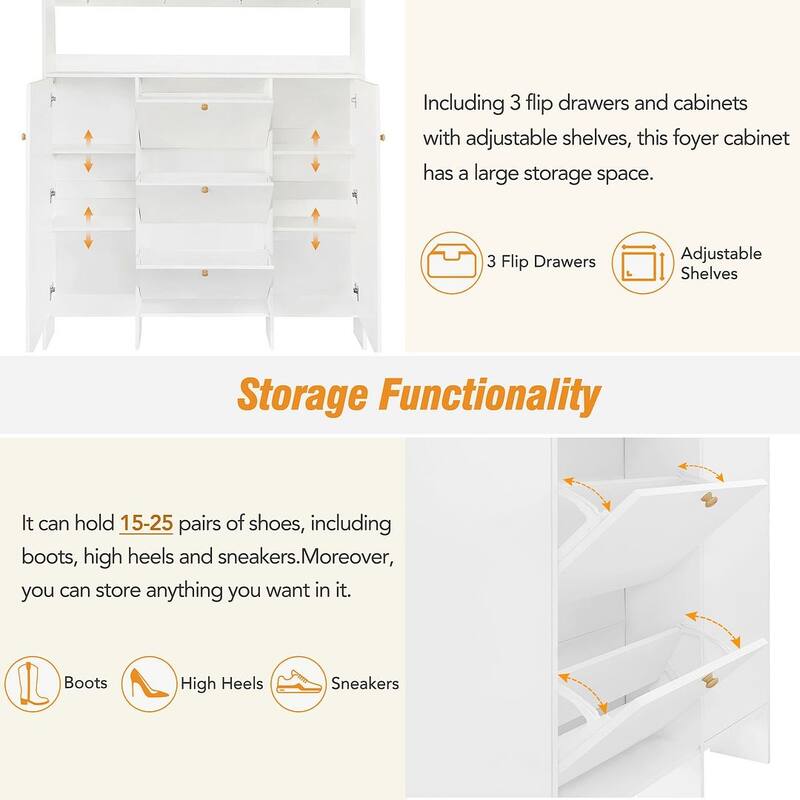 Hall Tree and Shoe Storage Bench with Flip Drawers and Doors