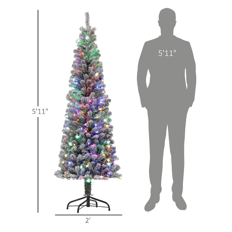6ft Slim Artificial Christmas Tree with Warm White and Multicolor LED Lights Remote Controlled - Dia. 23.6" x 70.9" H