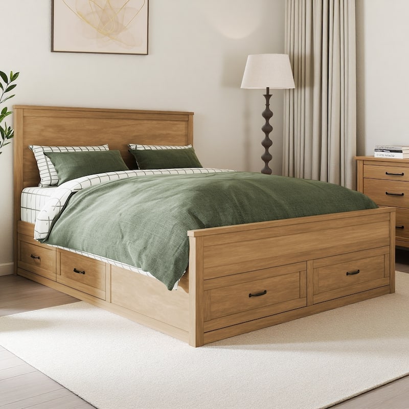 Queen Size Wood Storage Bed Frame with 6 Drawers,Platform Bed with Wooden Slats Support