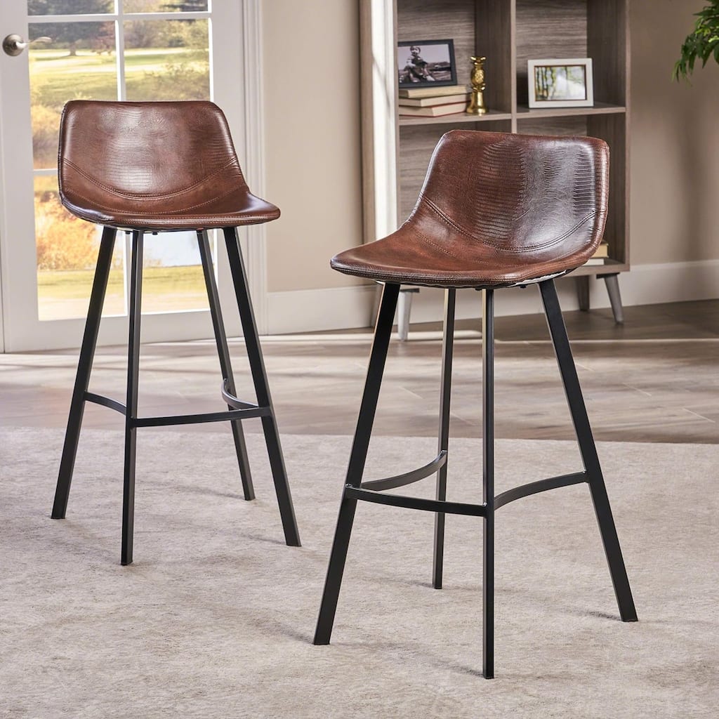 Set of 2 Dax Faux Leather Barstool Metal Legs with Footrest,Modern Bar Stool for Kitchen Island