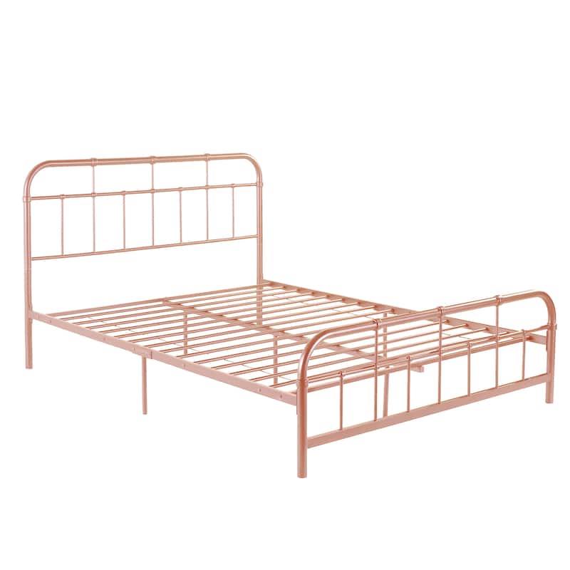 Christopher Knight Home - Aurelio Iron Platform Bed Frame with Rounded Corner Headboard and Footboard