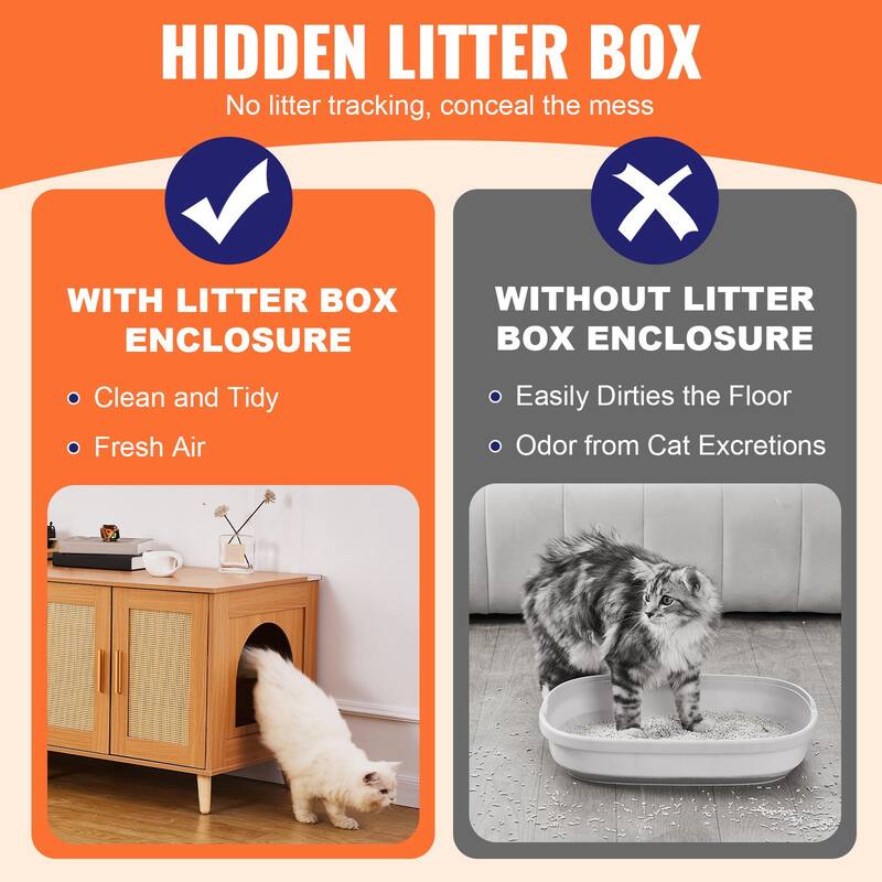 Multi-Functional Cat Litter Box Enclosure Furniture Hidden with 2 Windows and 4 Doors