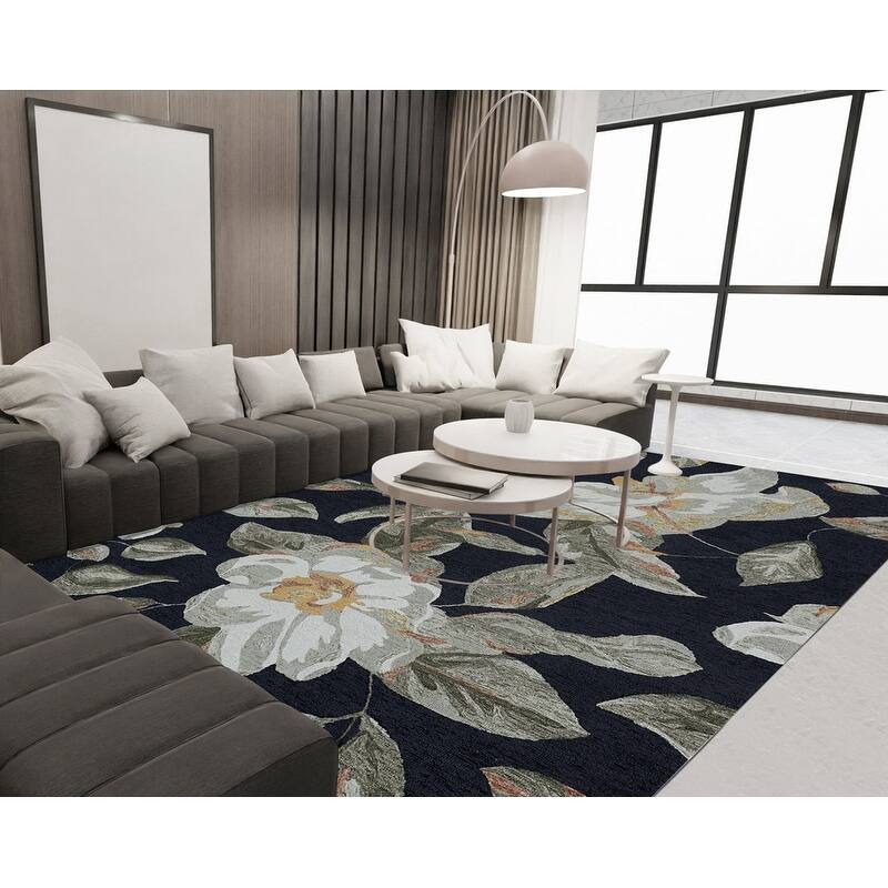 Handmade Delphi Collection Black/Ivory Wool Area Rug