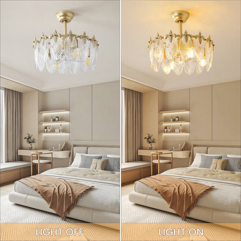 20"Indoor Ceiling Fan 5-Blade Lighted Ceiling Fan with Glass Petals Pattern (includes Remote) - 4-Light